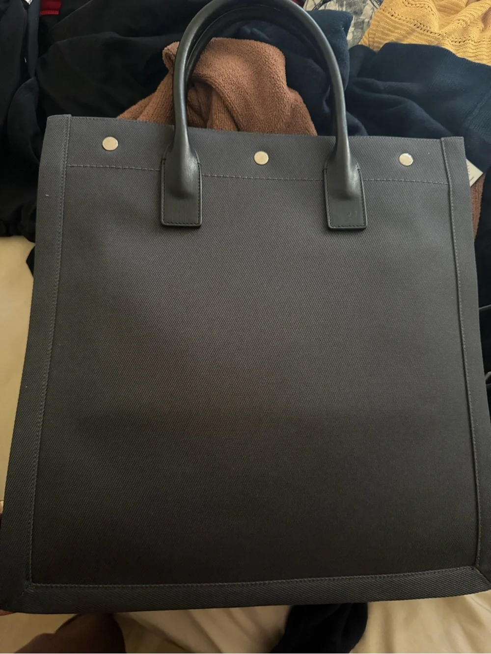 Saint Laurent Black Rive Gauche Canvas Briefcase Tote